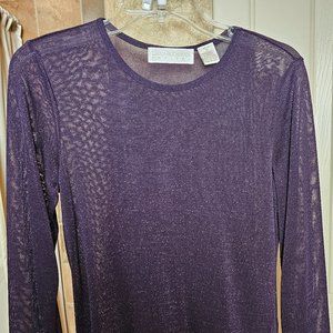 NWT Beautiful Dana Buchman Petite Sheer Plum and Silver Long Sleeve top - size S